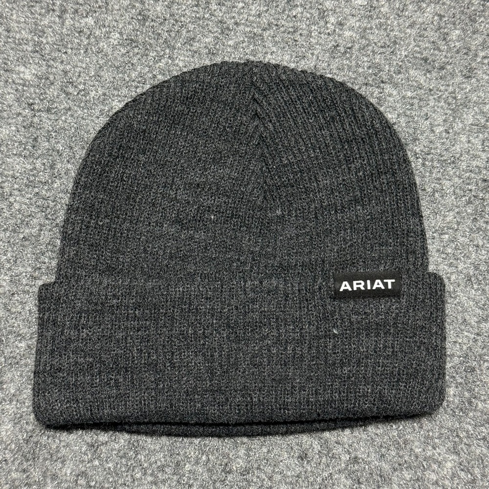 Ariat Beanie Hat Cap Gray Ribbed 100% Acrylic Cowboy Western Outdoor NWOT